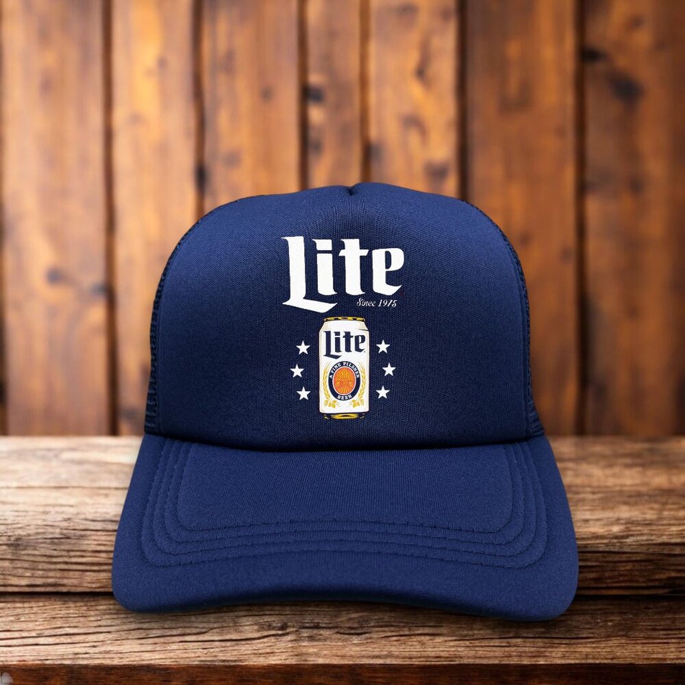 Miller Lite Mens Trucker Hat Navy Snapback IPA Beer Cap